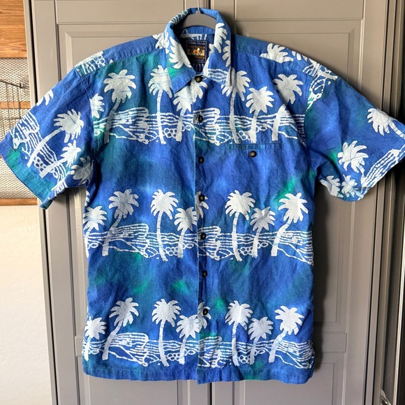 McNeel Palmer Other - McNeel Palmer Clubhouse Mens Batik Palm Tree Tropical‎ Hawaiian Shirt, Blue,S